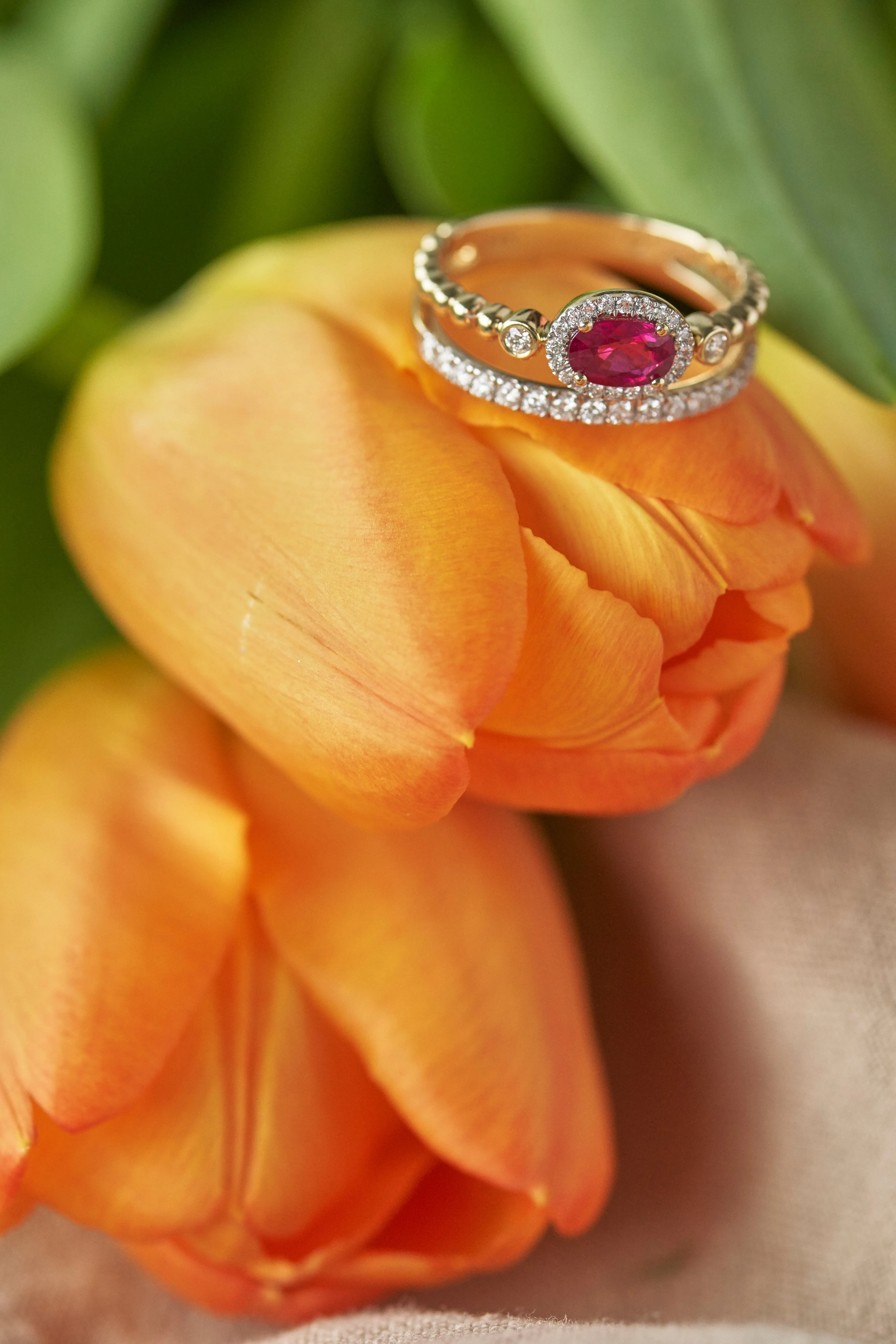 Two Row Oval Ruby and Diamond Ring