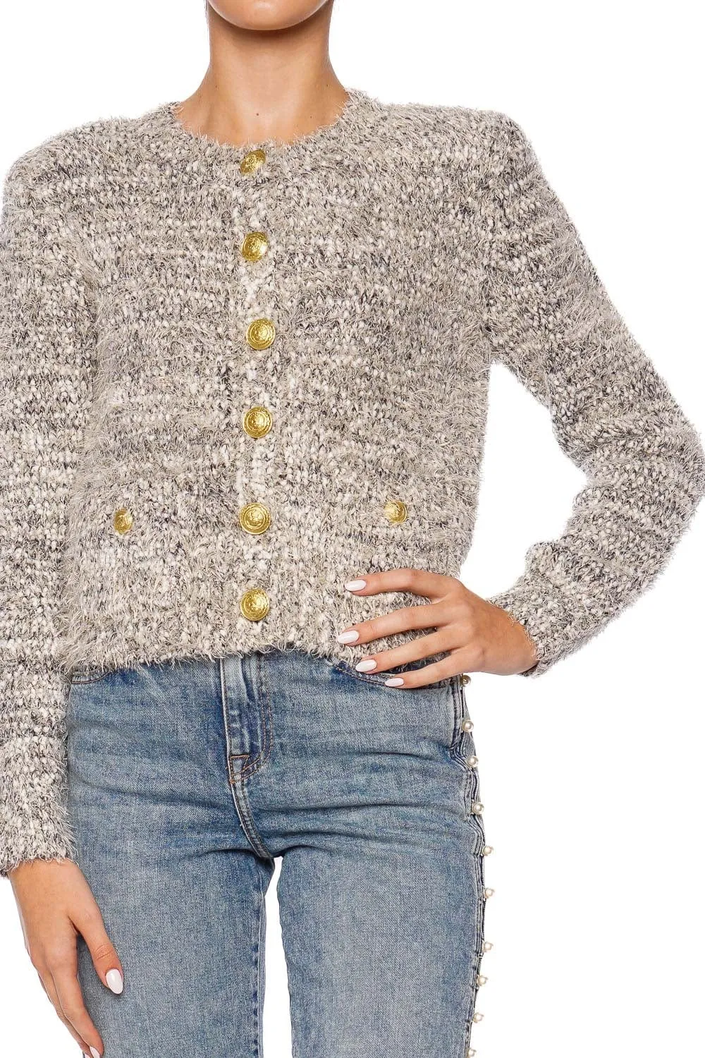 Una Metallic Knit Cardigan