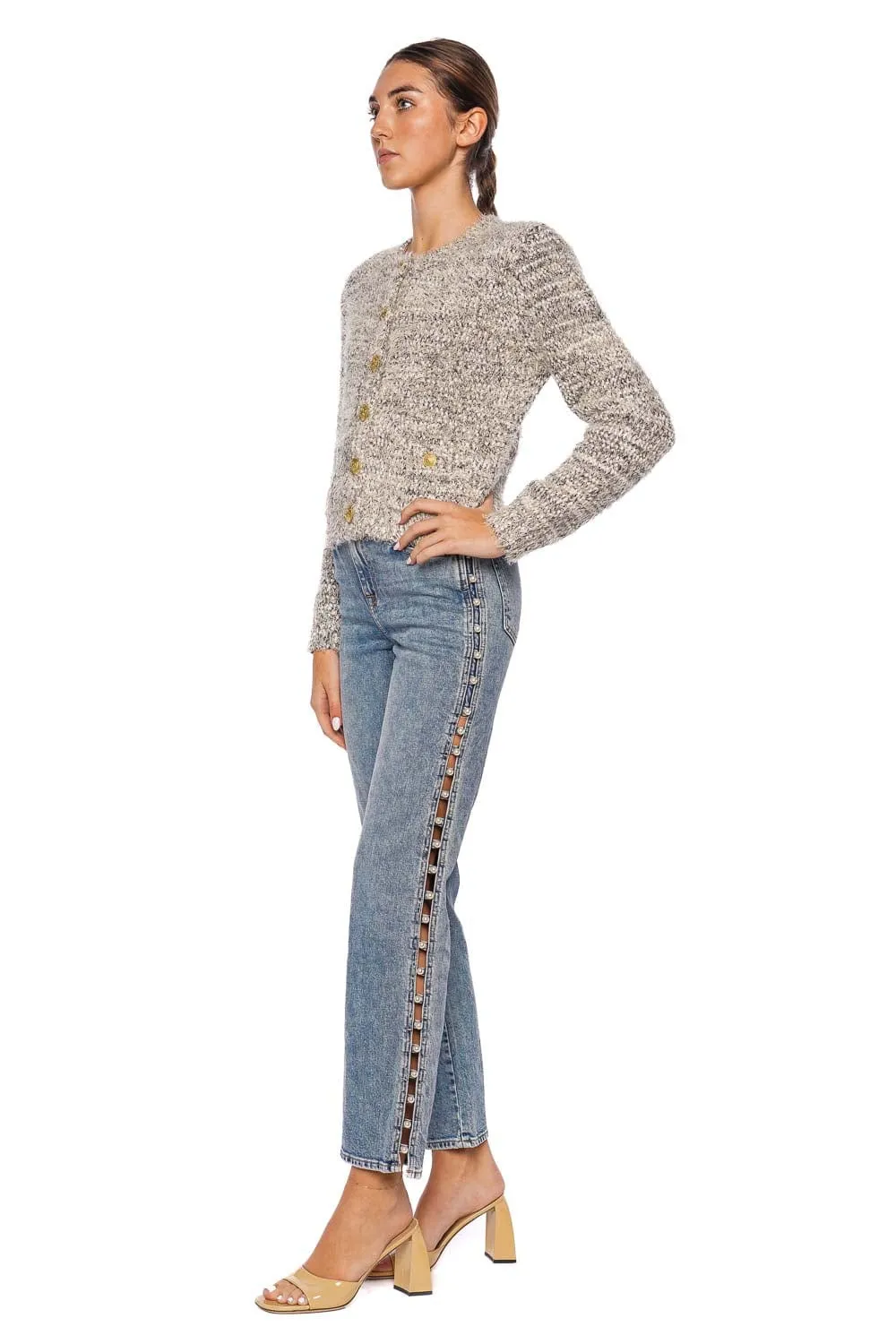 Una Metallic Knit Cardigan