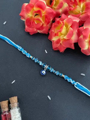 Unique Designer Rakhi With Blue Evil Eye Charm And Crystal Beads Thread Rakhi For Raksha Bandhan
