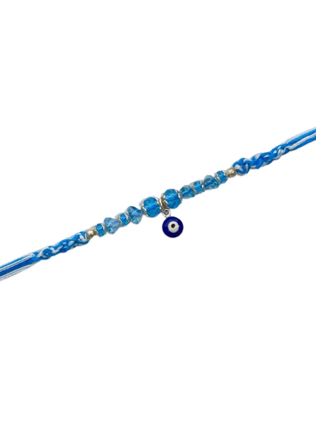 Unique Designer Rakhi With Blue Evil Eye Charm And Crystal Beads Thread Rakhi For Raksha Bandhan