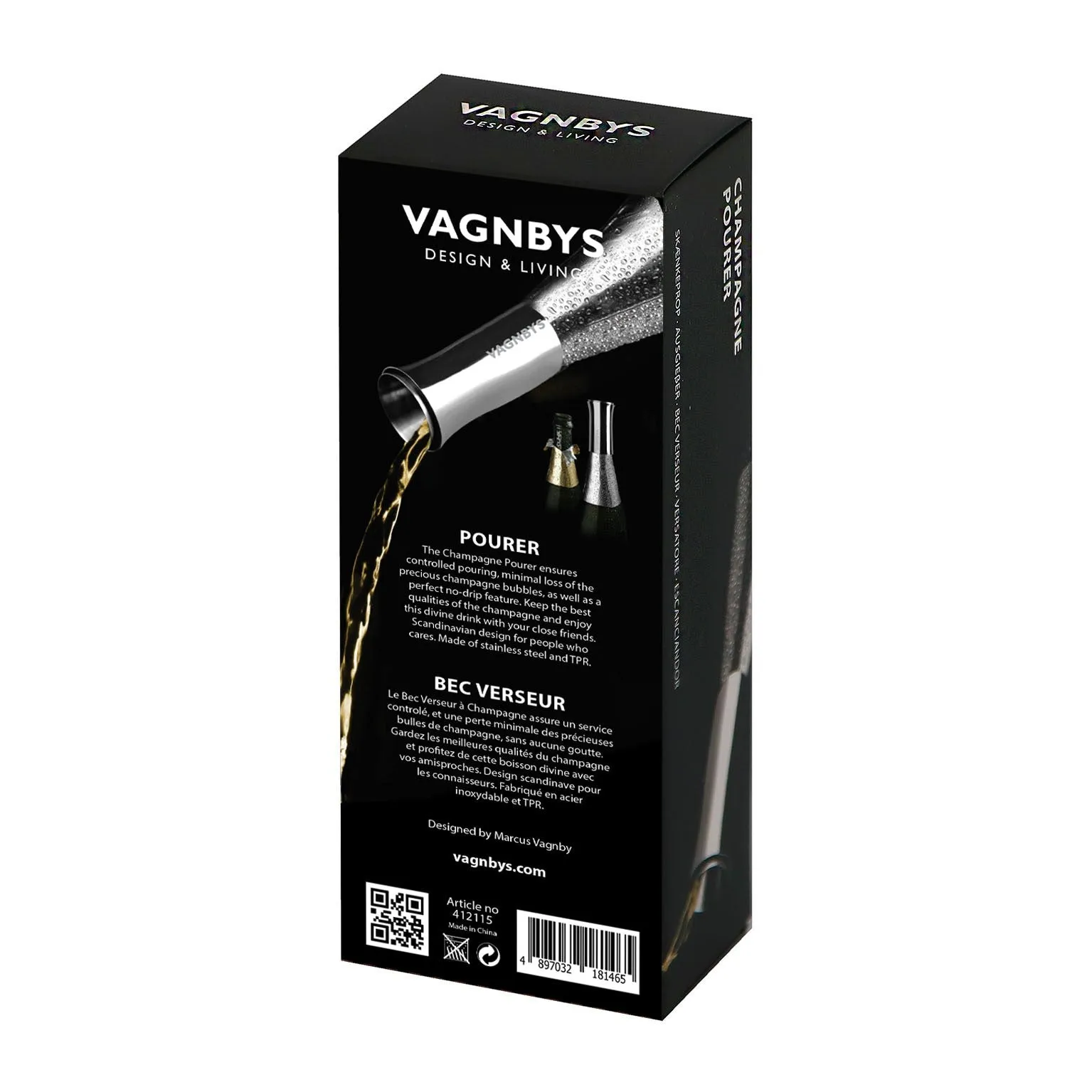 VAGNBYS Champagne Pourer: Preserves MCC Bubbles. Prevents Dripping. Elegant Stainless-Steel Conserves the Taste & Quality