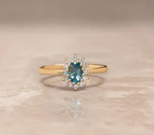 Vintage blue topaz diamond engagement ring