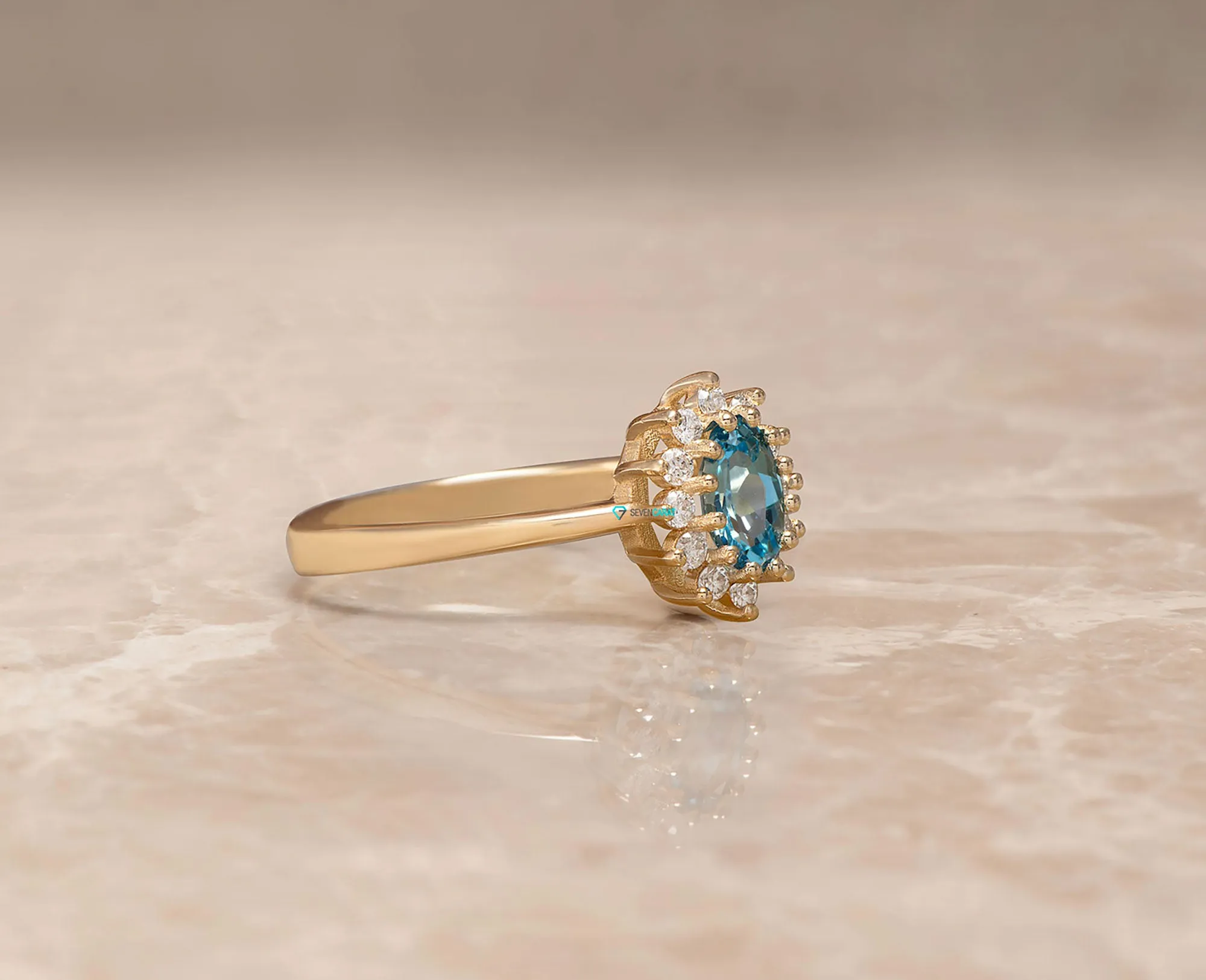 Vintage blue topaz diamond engagement ring