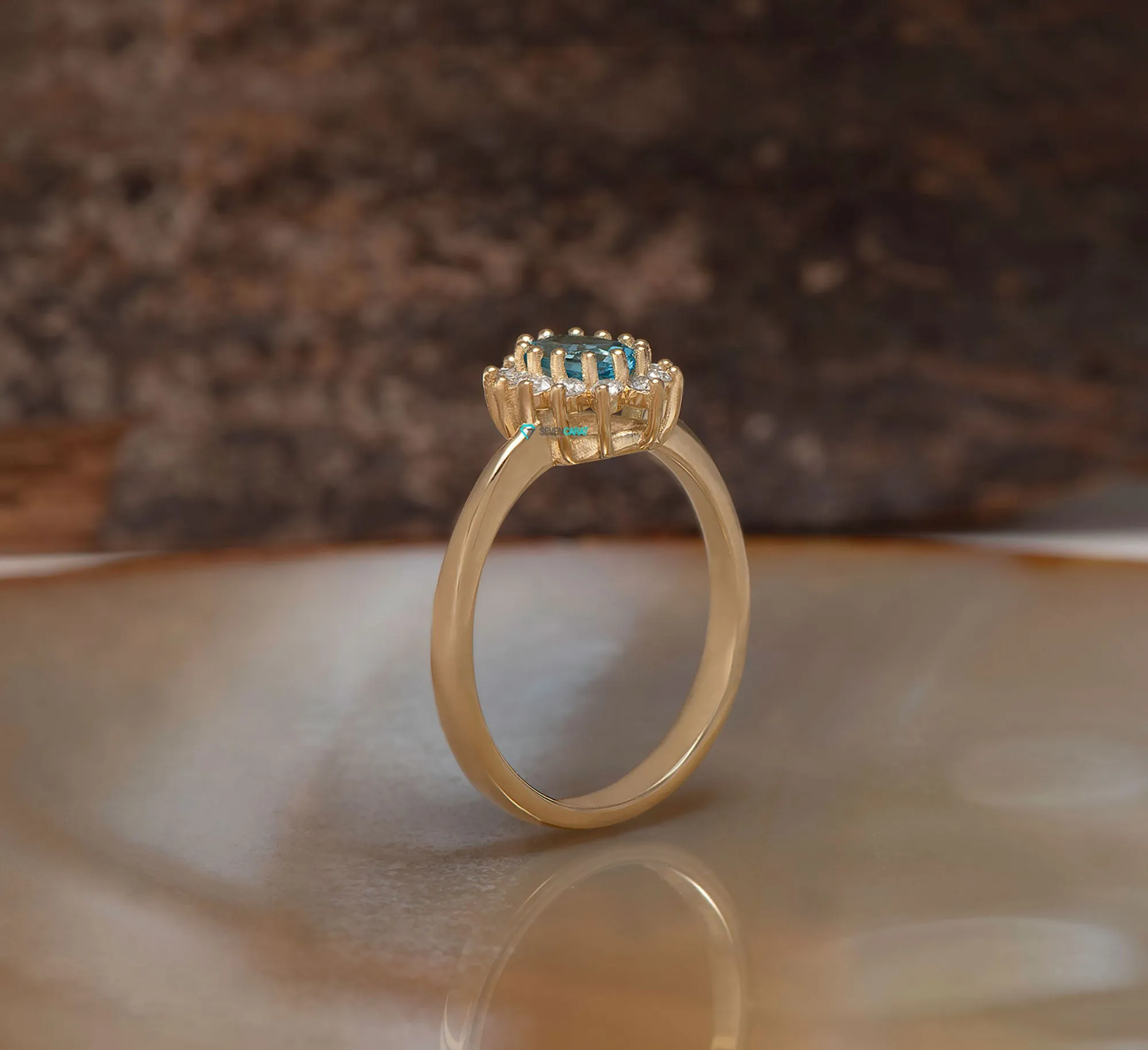 Vintage blue topaz diamond engagement ring