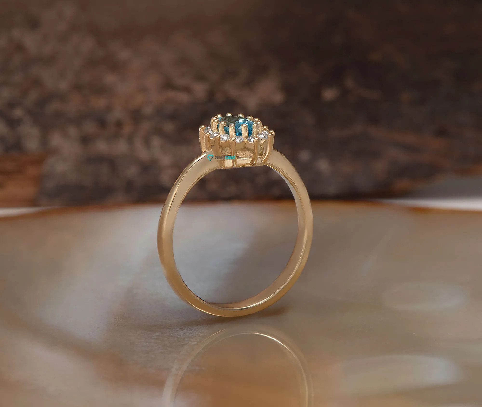 Vintage blue topaz diamond engagement ring