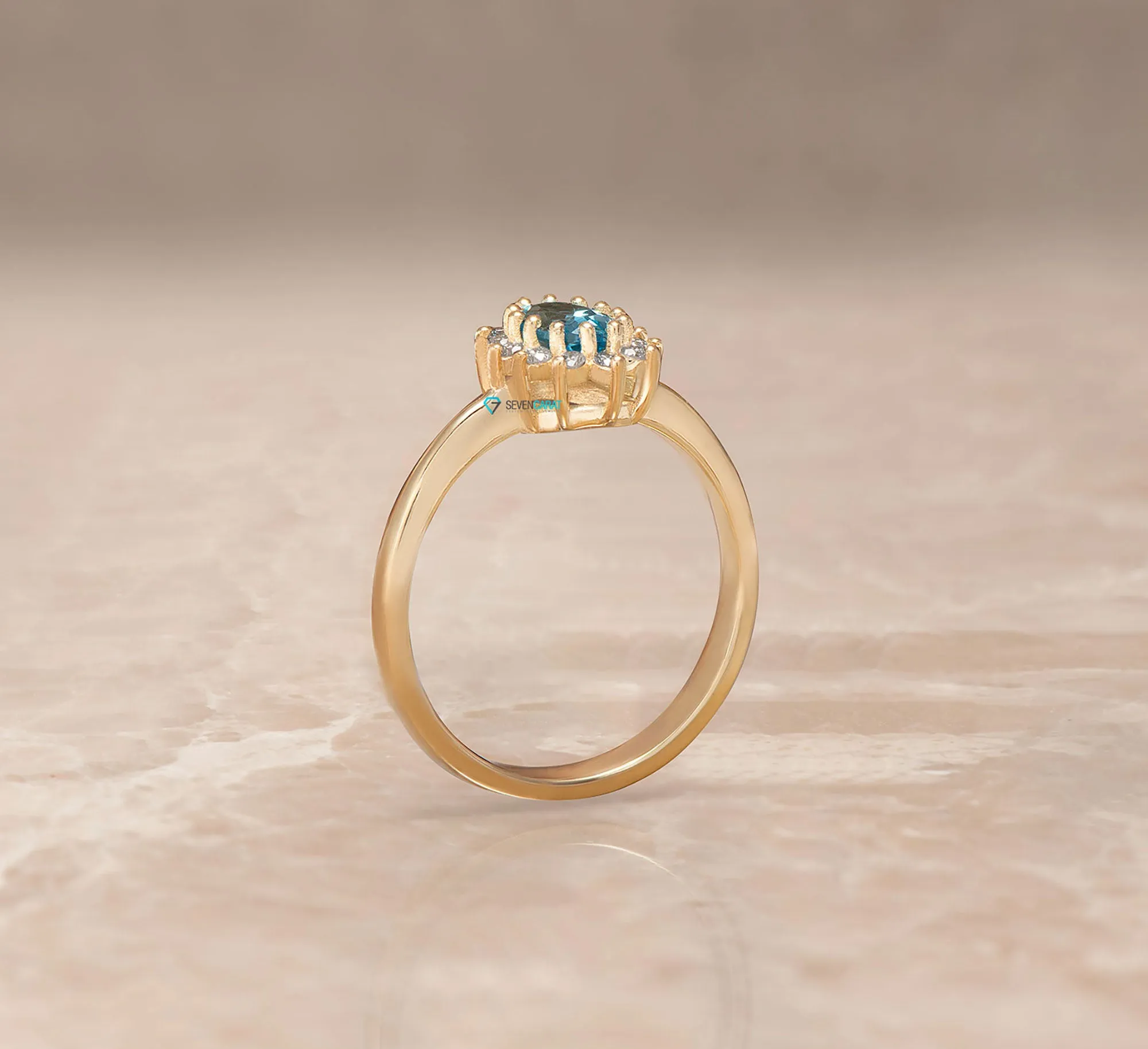 Vintage blue topaz diamond engagement ring