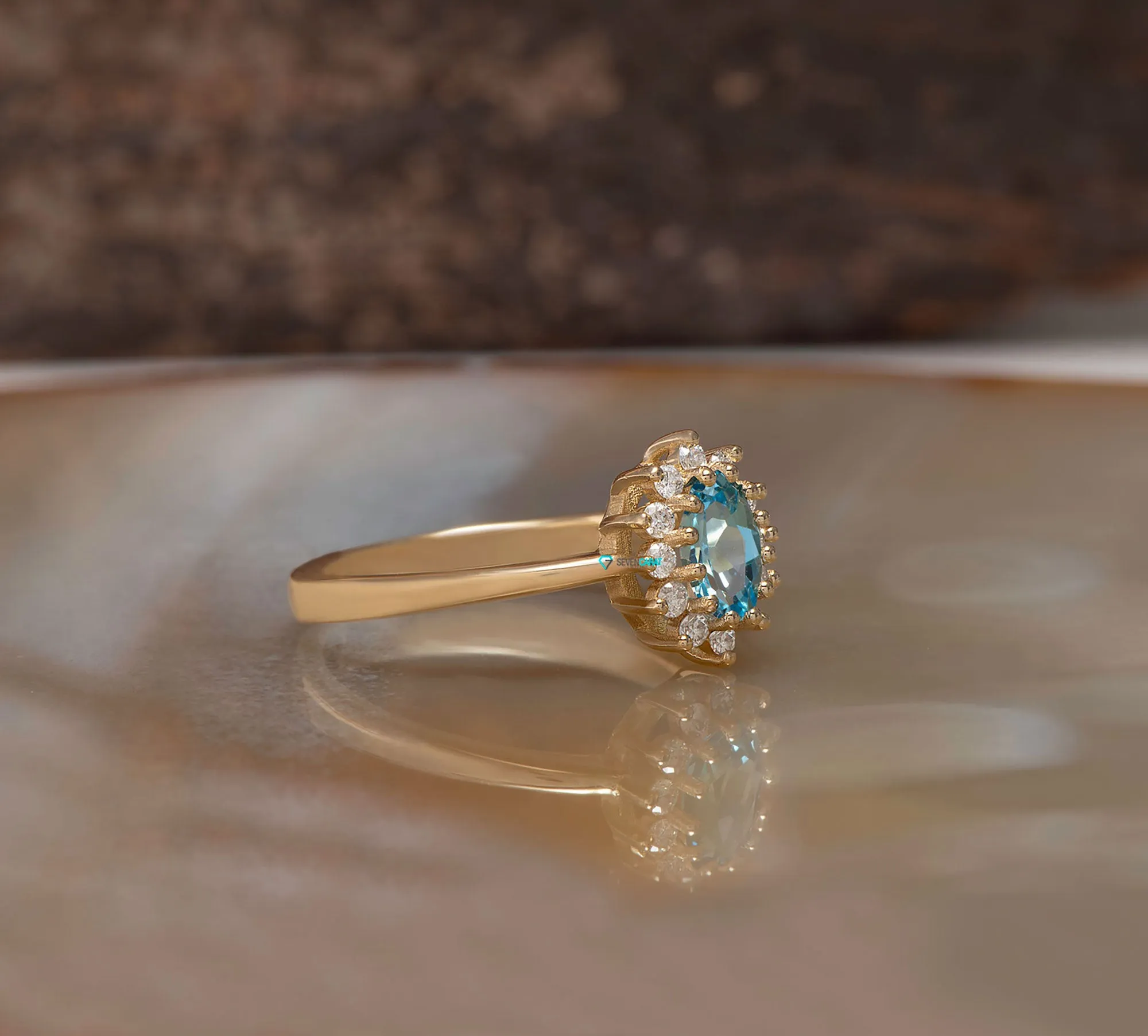 Vintage blue topaz diamond engagement ring