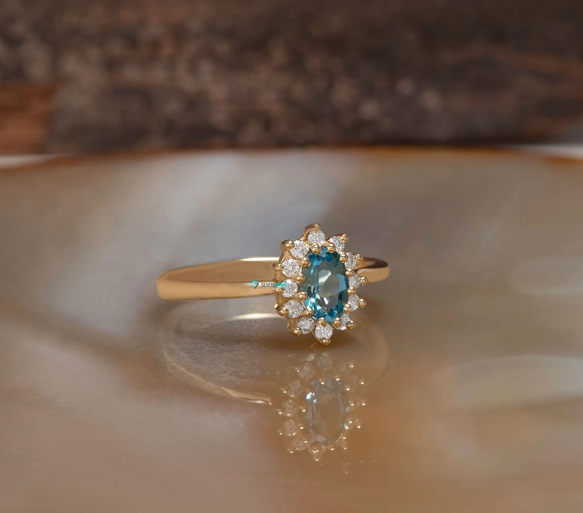 Vintage blue topaz diamond engagement ring