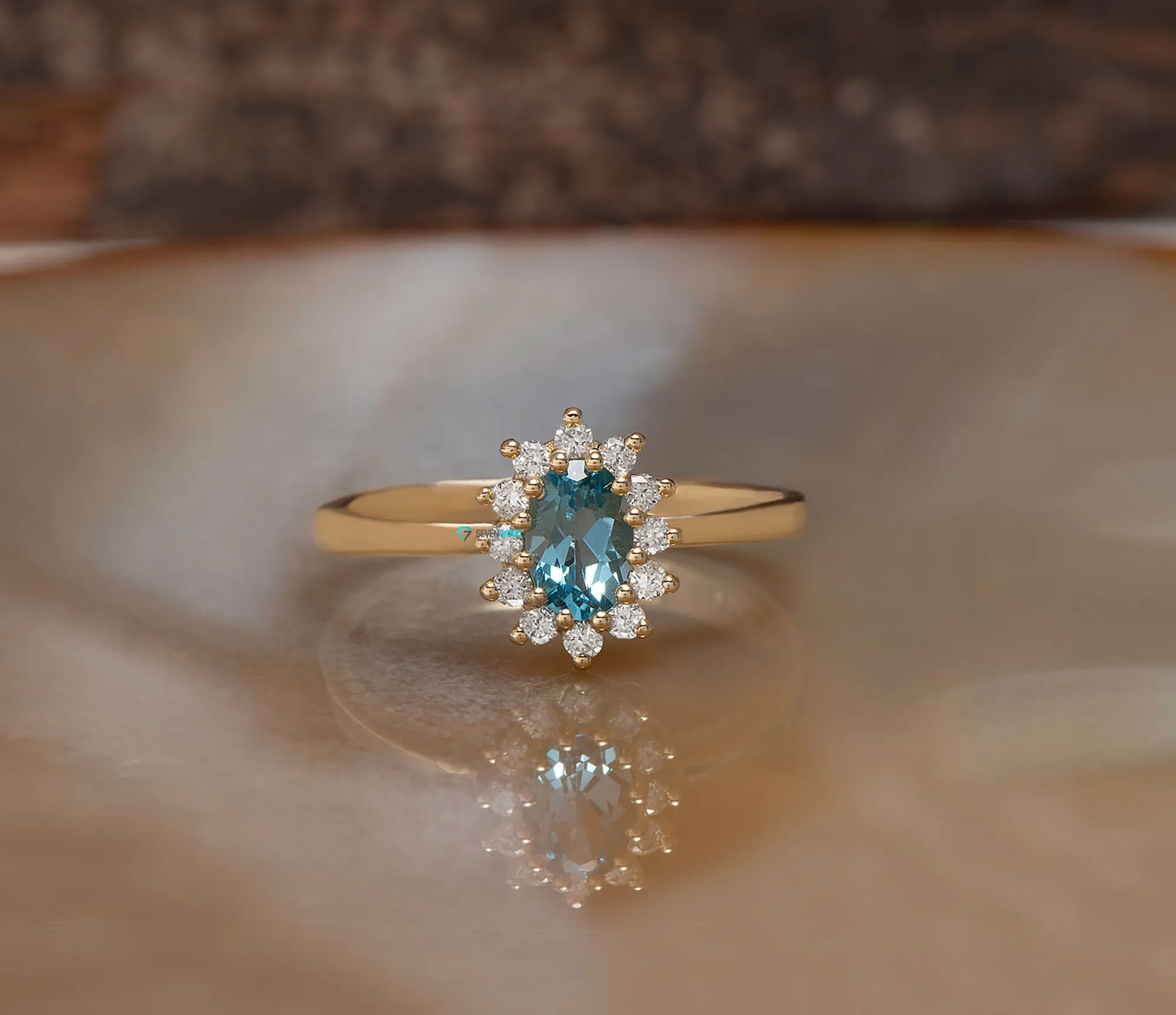 Vintage blue topaz diamond engagement ring