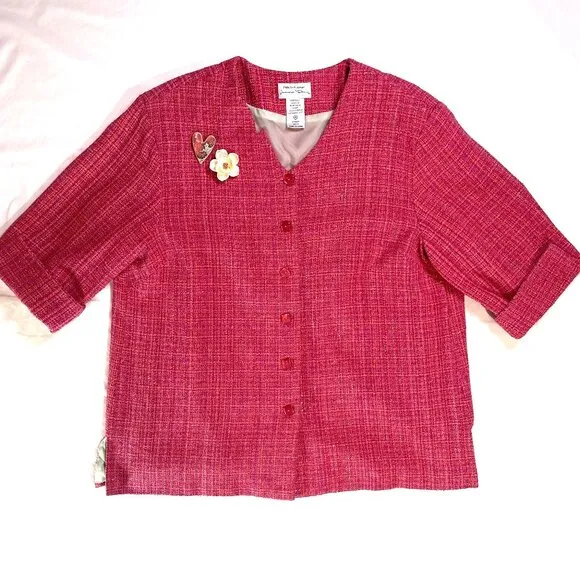 Vintage French Flair by Janine Dray Size 1X Silk Tweed Jacket Pink Metallic