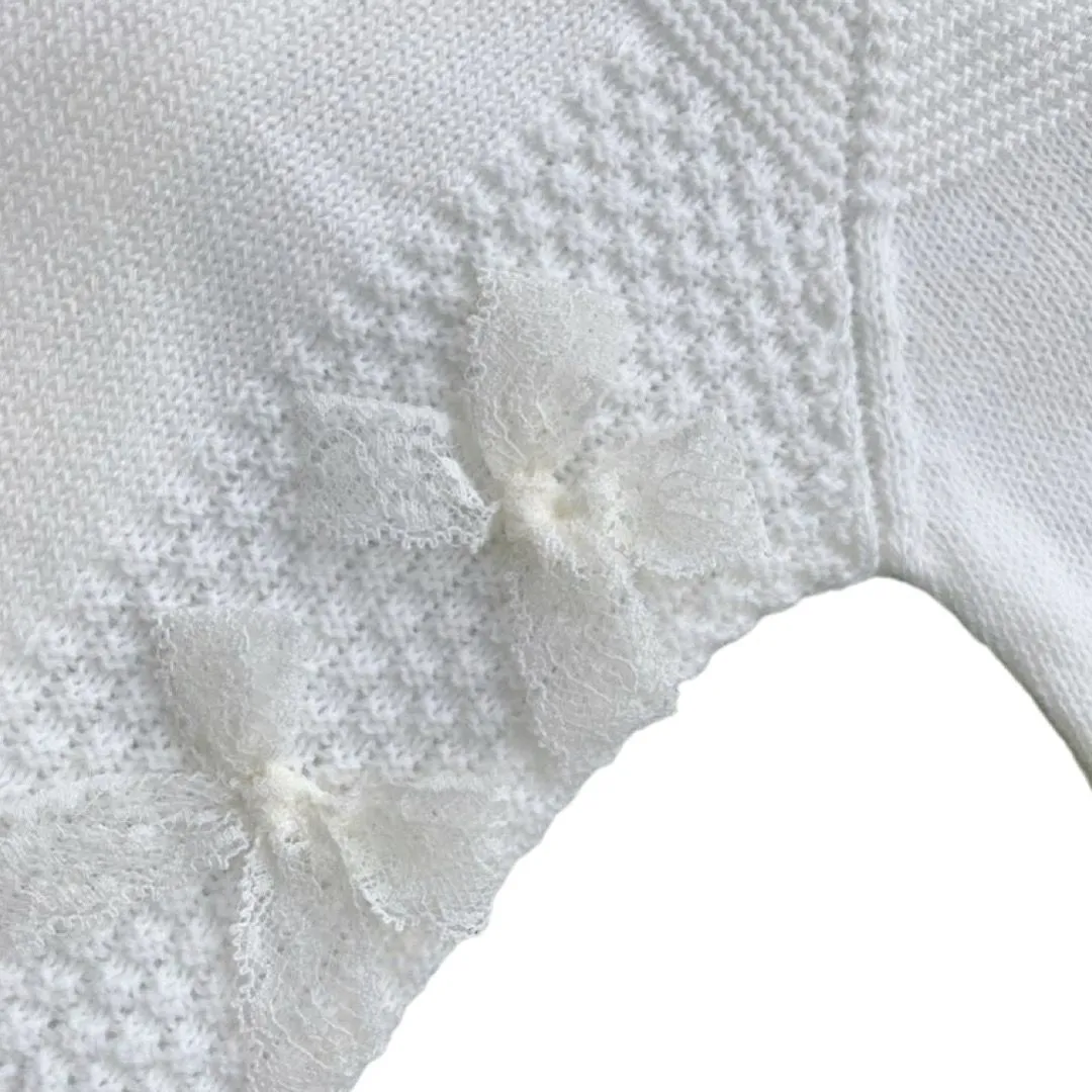 White Knitted Baby Girls 3 Piece Set
