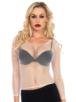 White Long Sleeved Fishnet Top