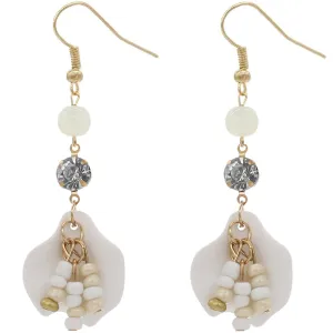 White Tulip Petal Beaded Dangle Earrings
