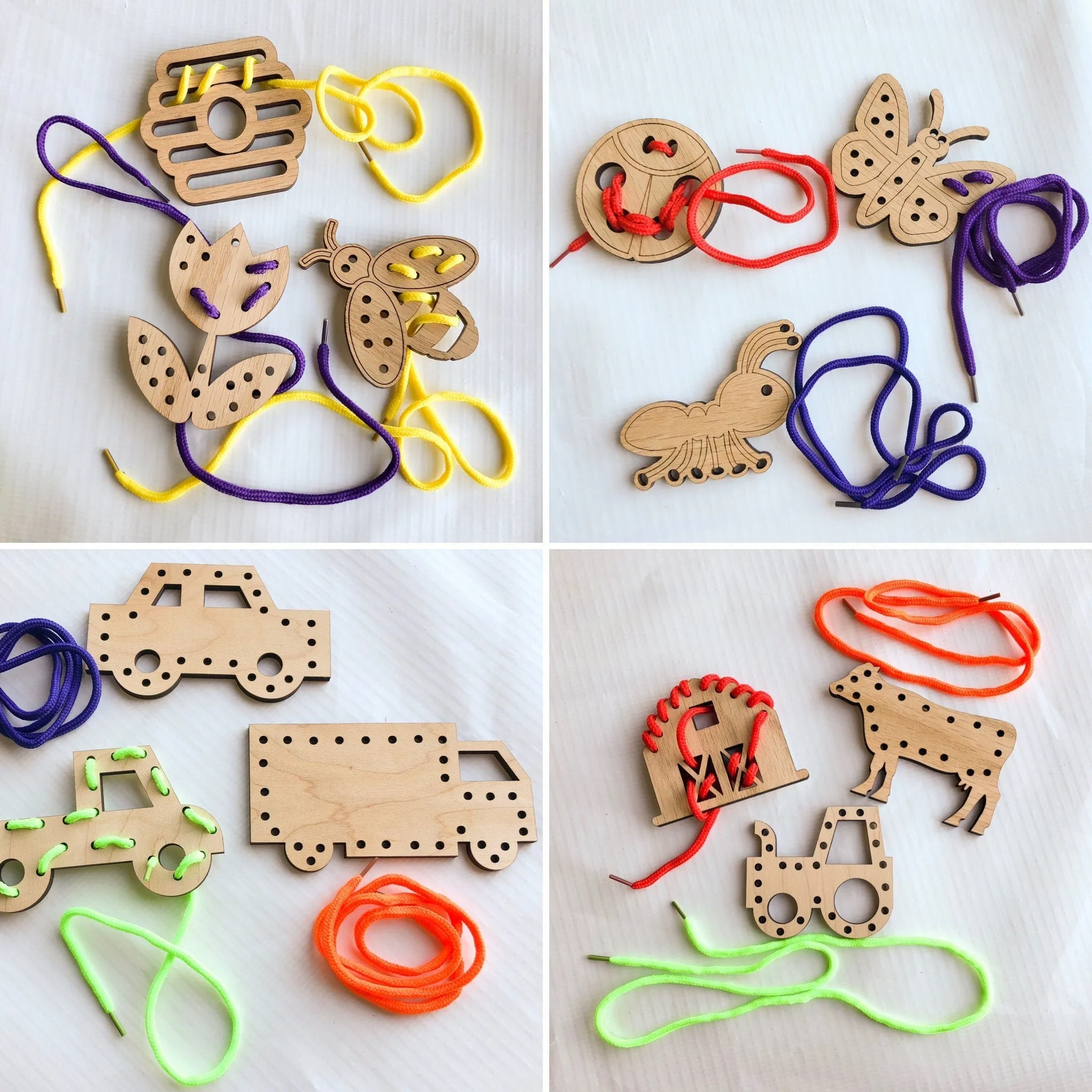 Wooden Toy Car Wooden Lacing Toy, Fine Motor Wooden Learning Toys for Toddlers and Travel Toys for Kids