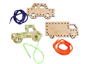 Wooden Toy Car Wooden Lacing Toy, Fine Motor Wooden Learning Toys for Toddlers and Travel Toys for Kids