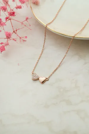 You & Me Heart Rose Gold Plated Sterling Silver Chain Necklace