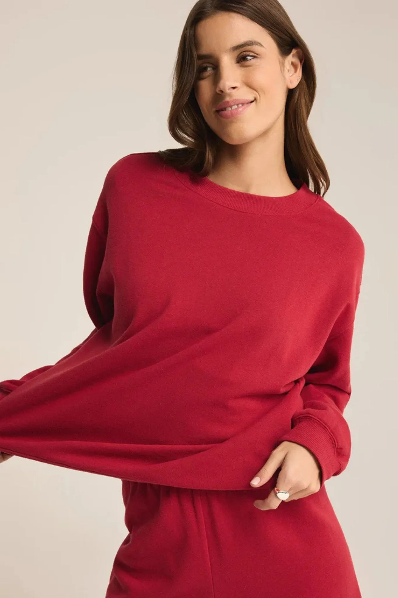 Z Supply: Boyfriend Sweatshirt in Haute Red