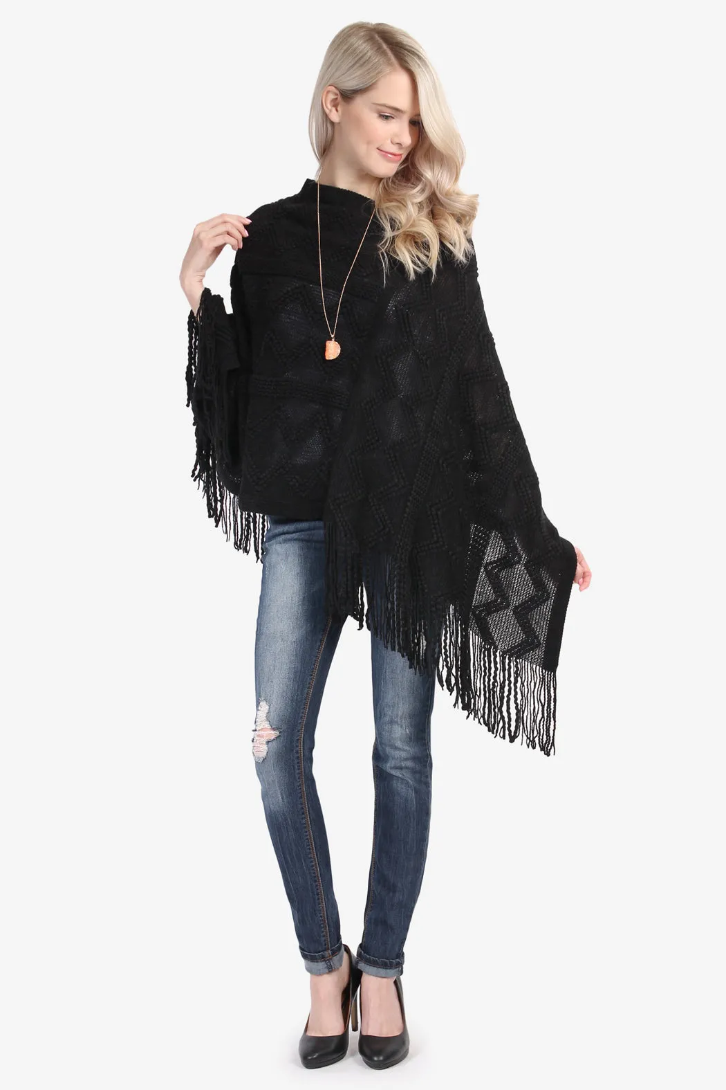 Zig Zag Fringe Poncho